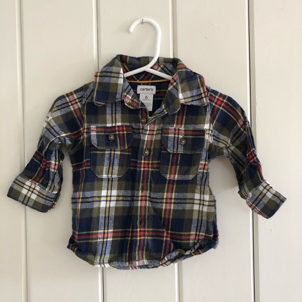 Carter’s olive green & navy plaid flannel shirt